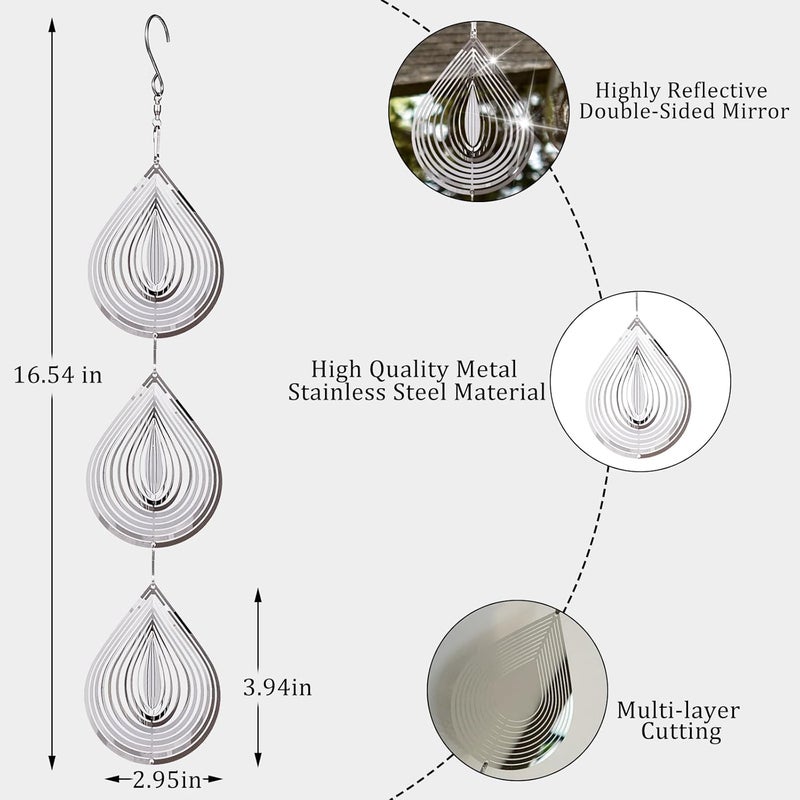 ToBeAce Droplet Bird Scare Discs Set, Metal Bird Reflectors Shiny Wind Spinners for Outdoor Garden Decor, Reflective Bird Devices Deterrents to Keep Scare Birds Away from Outside Patio Porch Yard Fruit Trees - Image 4